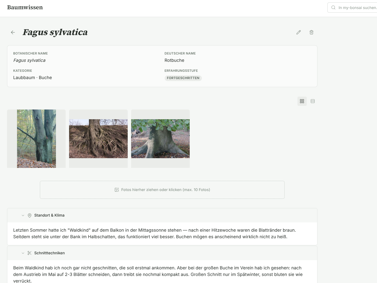 Screenshot: Baumwissen-Notizen