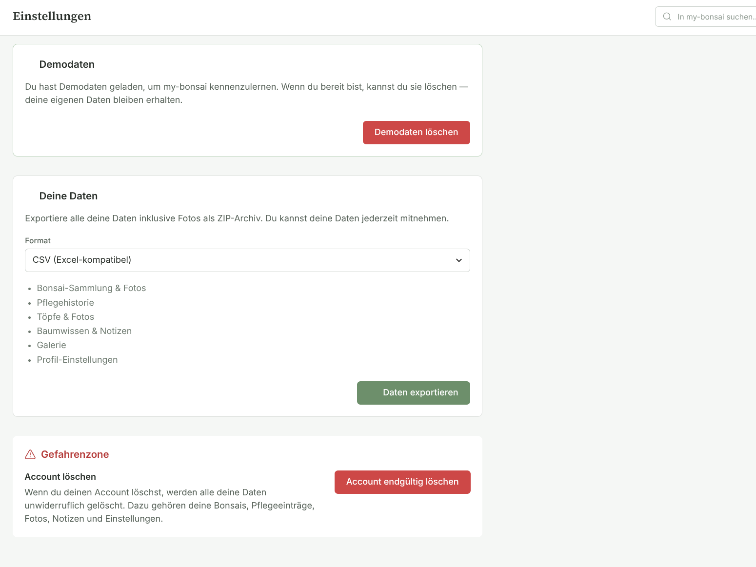 Screenshot: Datenexport