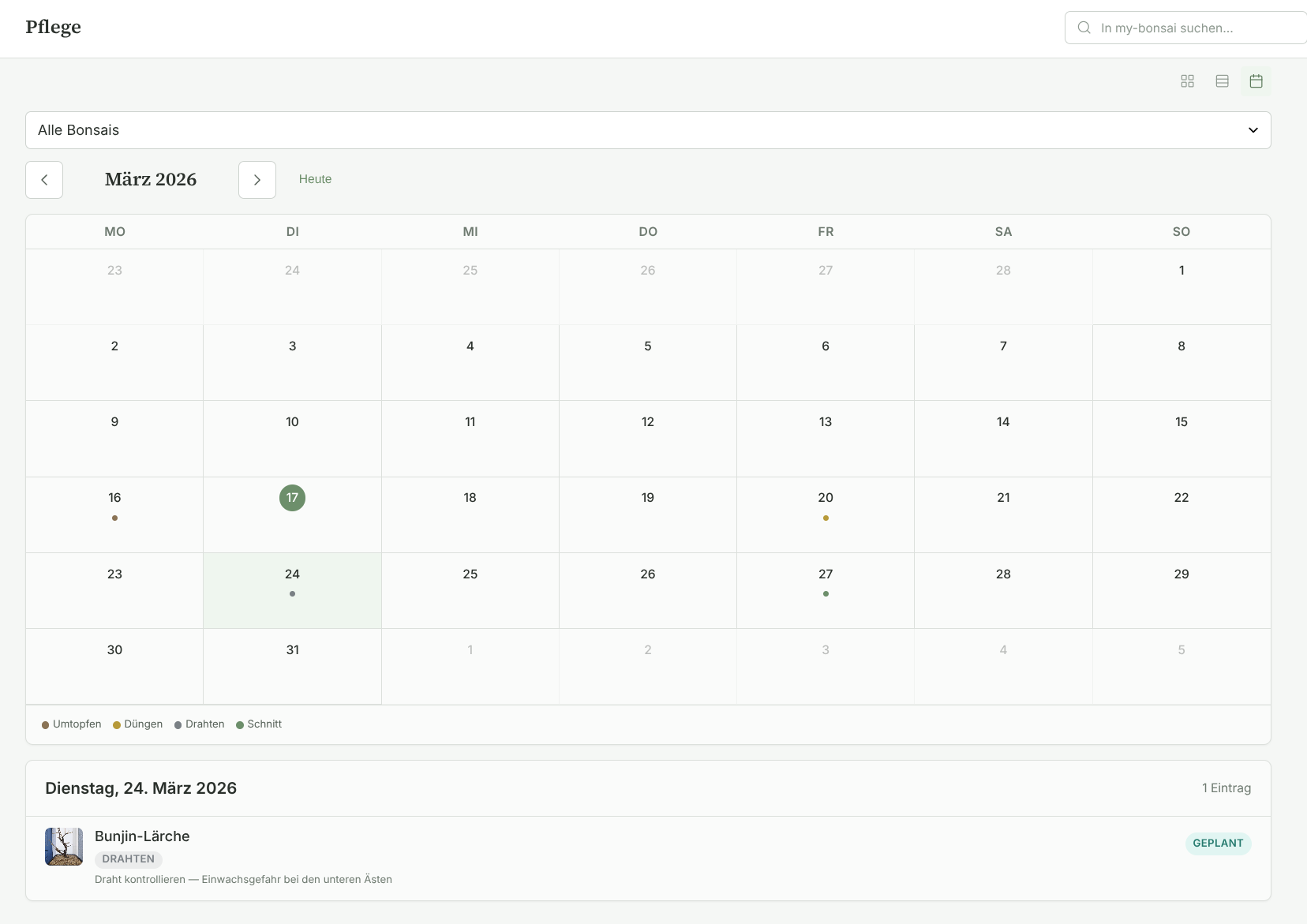 Screenshot: Kalender & Erinnerungen
